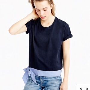 J. Crew Short Sleeve Navy Blue with Light Blue Banded Bow Hem Size Small *EUC*